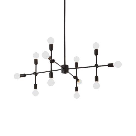 Industrial Metal Bulb Chandelier: Open Design, 9/12 Lights, Black/Brass Pendant Lighting for Dining Room