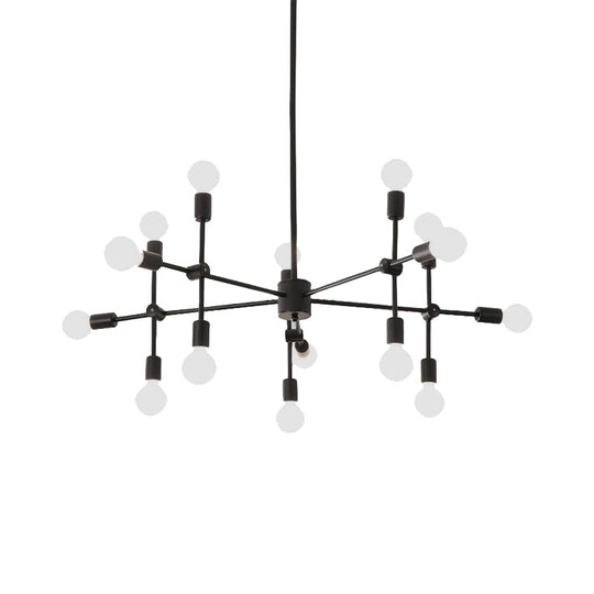 Industrial Metal Chandelier With Open Bulbs - 9/12 Lights In Black/Brass For Dining Room Pendant