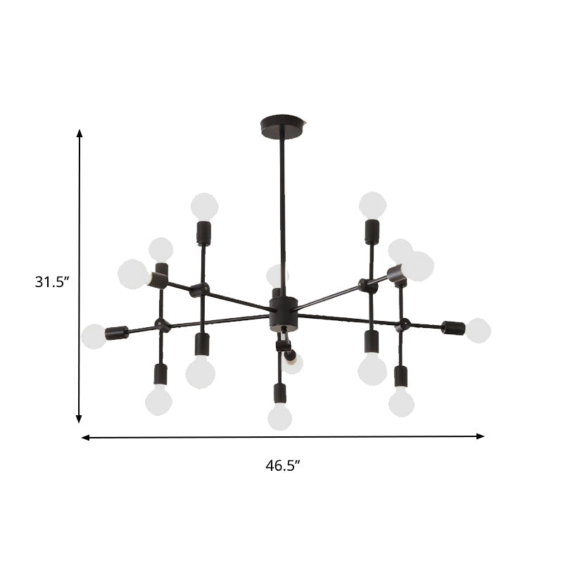 Industrial Metal Bulb Chandelier: Open Design, 9/12 Lights, Black/Brass Pendant Lighting for Dining Room