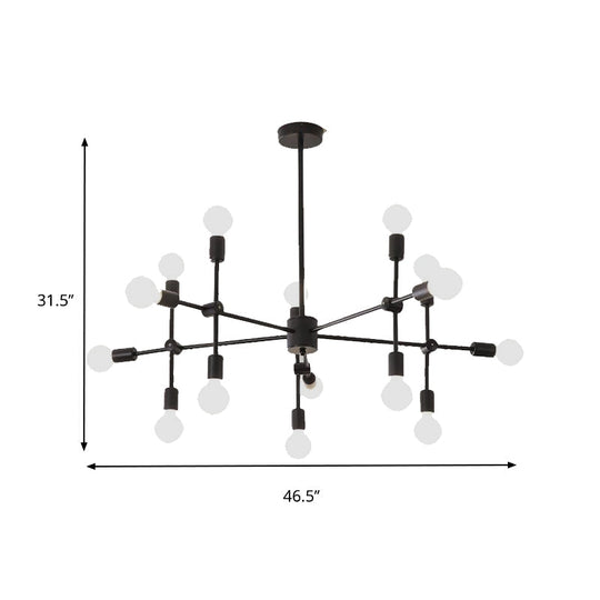 Industrial Metal Bulb Chandelier: Open Design, 9/12 Lights, Black/Brass Pendant Lighting for Dining Room