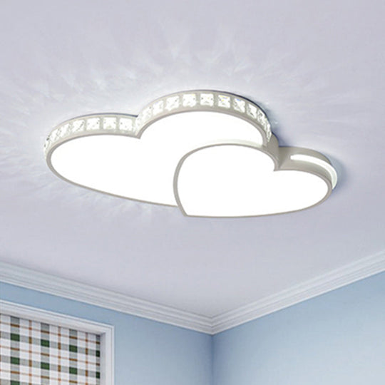 20.5"/24.5" Double Heart Flush Mount Crystal LED Ceiling Light Fixture - Warm/White Light for Bedroom