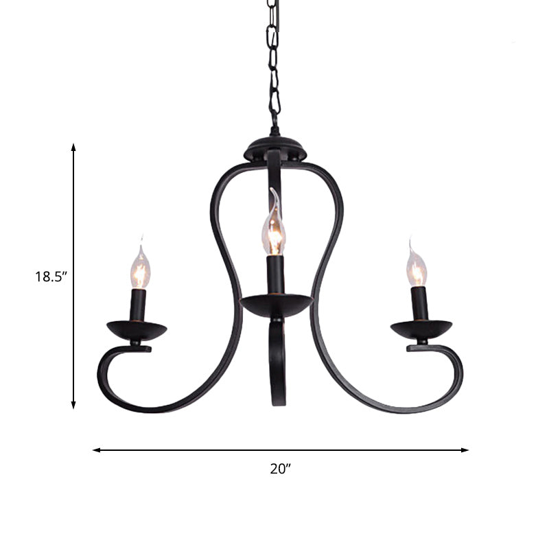 Flameless Industrial Candle Ceiling Lamp - 3/5 Bulb Metallic Hanging Light in Black for Living Room