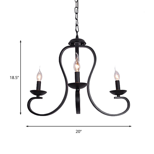 Flameless Industrial Candle Ceiling Lamp - 3/5 Bulb Metallic Hanging Light in Black for Living Room