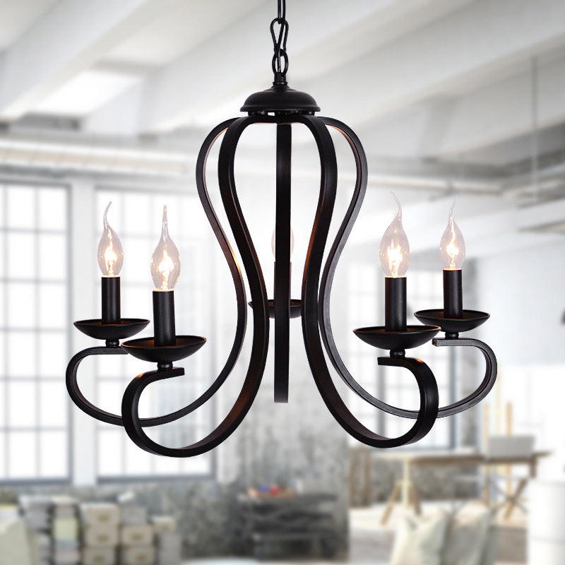 Flameless Industrial Candle Ceiling Lamp - 3/5 Bulb Metallic Hanging Light in Black for Living Room