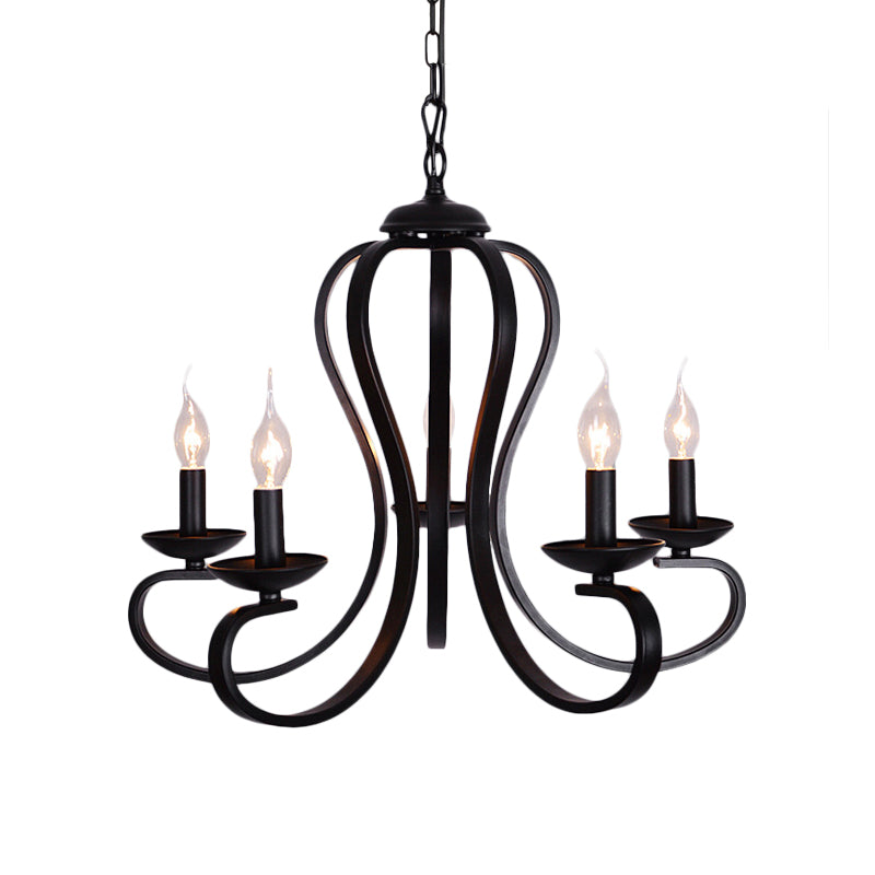 Flameless Industrial Candle Ceiling Lamp - 3/5 Bulb Metallic Hanging Light in Black for Living Room