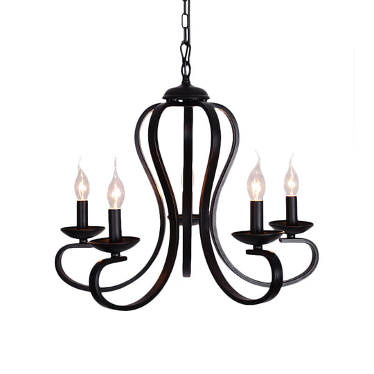 Flameless Industrial Candle Ceiling Lamp - 3/5 Bulb Metallic Hanging Light in Black for Living Room