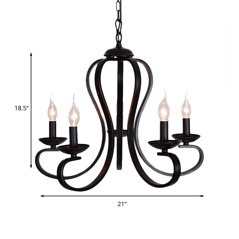 Flameless Industrial Candle Ceiling Lamp - 3/5 Bulb Metallic Hanging Light in Black for Living Room