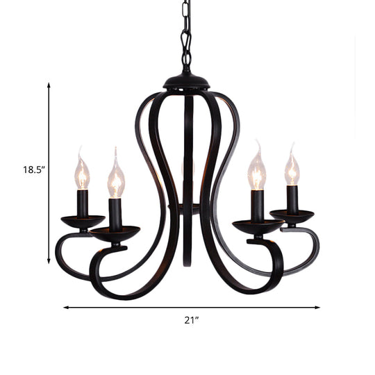 Flameless Industrial Candle Ceiling Lamp - 3/5 Bulb Metallic Hanging Light in Black for Living Room