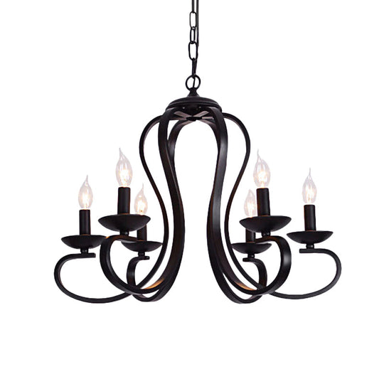 Flameless Industrial Candle Ceiling Lamp - 3/5 Bulb Metallic Hanging Light in Black for Living Room