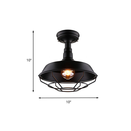 Barn Balcony Retro Style Semi Mount Lighting - 1 Bulb Black Ceiling Mounted Light (10"/14"/18")