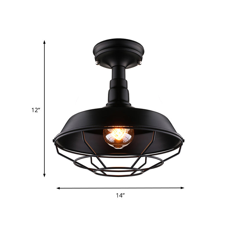 Barn Balcony Retro Style Semi Mount Lighting - 1 Bulb Black Ceiling Mounted Light (10"/14"/18")