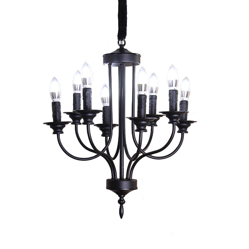 Rustic Lodge Black Chandelier - Multi Light Metallic Design with Exposed Bulbs - Indoor Hanging Lamp