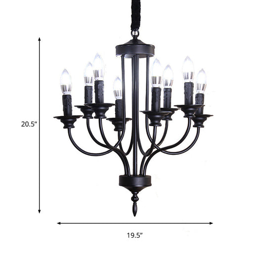 Rustic Lodge Black Chandelier - Multi Light Metallic Design with Exposed Bulbs - Indoor Hanging Lamp