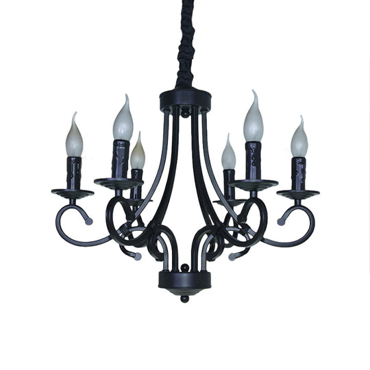 Black Iron Vintage Chandelier Light with Candle-inspired Design, 6/8 Heads - Hanging Ceiling Light