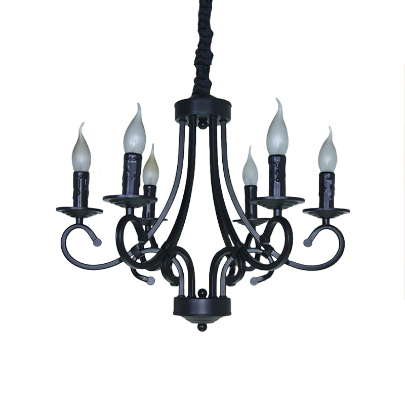 Vintage Exposed Candle Chandelier With Iron Hanging Ceiling Light - 6/8 Heads In Black