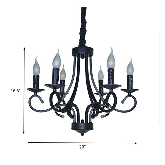 Black Iron Vintage Chandelier Light with Candle-inspired Design, 6/8 Heads - Hanging Ceiling Light