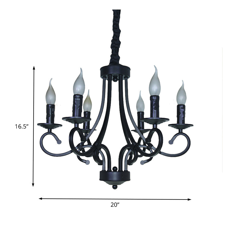 Vintage Exposed Candle Chandelier With Iron Hanging Ceiling Light - 6/8 Heads In Black