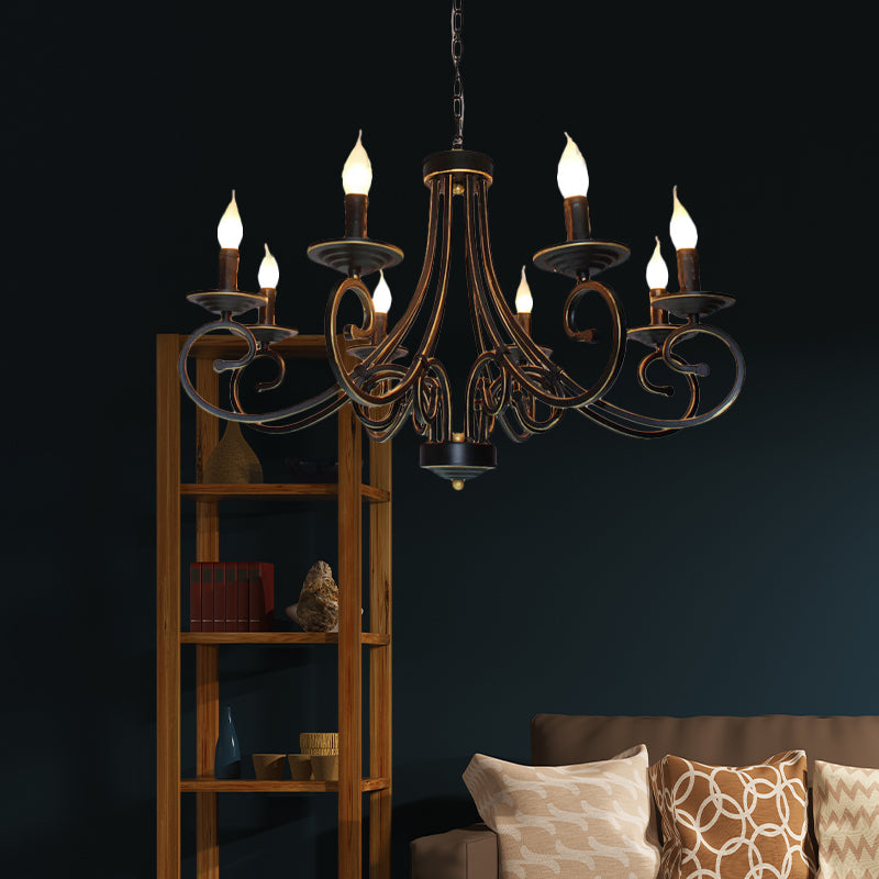 Black Iron Vintage Chandelier Light with Candle-inspired Design, 6/8 Heads - Hanging Ceiling Light