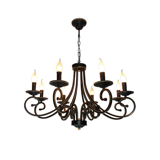 Black Iron Vintage Chandelier Light with Candle-inspired Design, 6/8 Heads - Hanging Ceiling Light