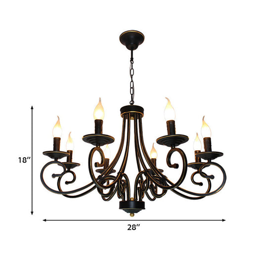 Black Iron Vintage Chandelier Light with Candle-inspired Design, 6/8 Heads - Hanging Ceiling Light