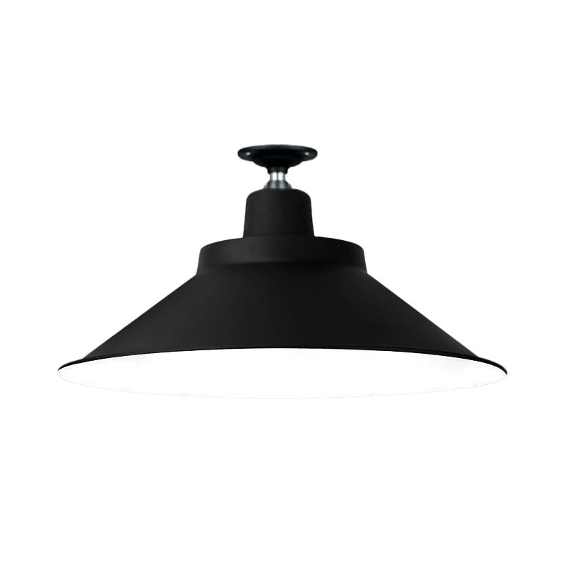 Industrial-Style 1-Head Flush Mount Cone Ceiling Light - 12/16/19.5 Wide Black Metal Finish