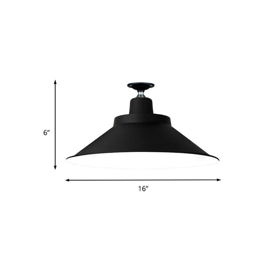 Industrial-Style 1-Head Flush Mount Cone Ceiling Light - 12/16/19.5 Wide Black Metal Finish