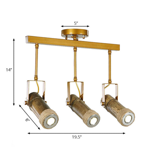 Semi Flush Lodge Light: Stylish Wood, Metal, and Bamboo Adjustable Ceiling Fixture for Restaurants - 1/2/3-Light Tube