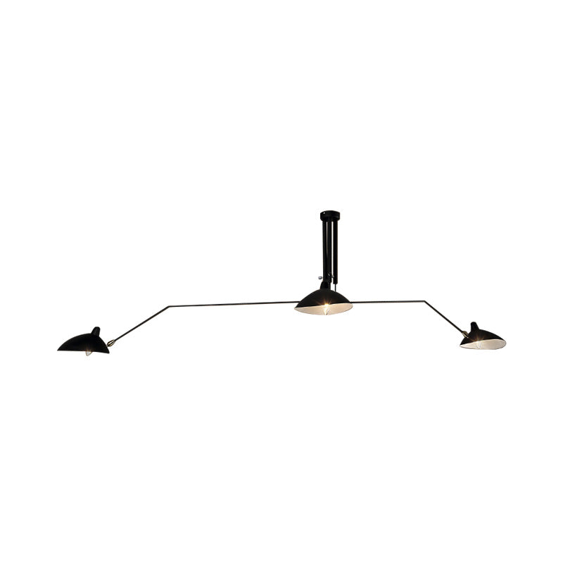 Black Industrial Style Semi Flush Mount Chandelier - 3-Light Metallic Cone Shade Lighting