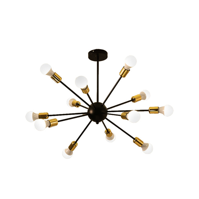 Industrial Style Sputnik Semi Flush Mount Ceiling Light Fixture - 12-Lights, Black Finish