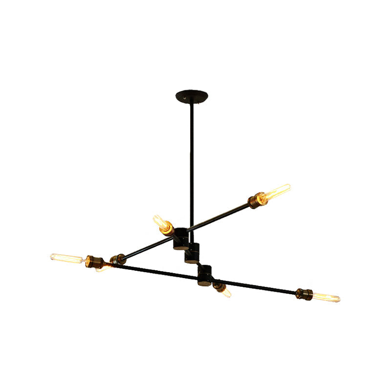 Industrial Style Linear Chandelier Light - 6-Light Metallic Ceiling Fixture in Black for Living Room