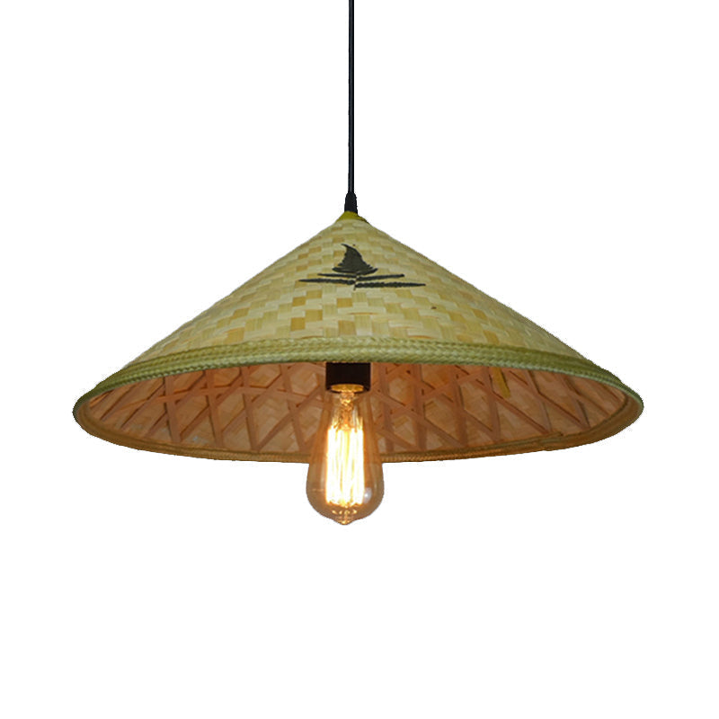 Handcrafted Bamboo Hat Pendant Light - Farmhouse Style Ideal For Restaurants