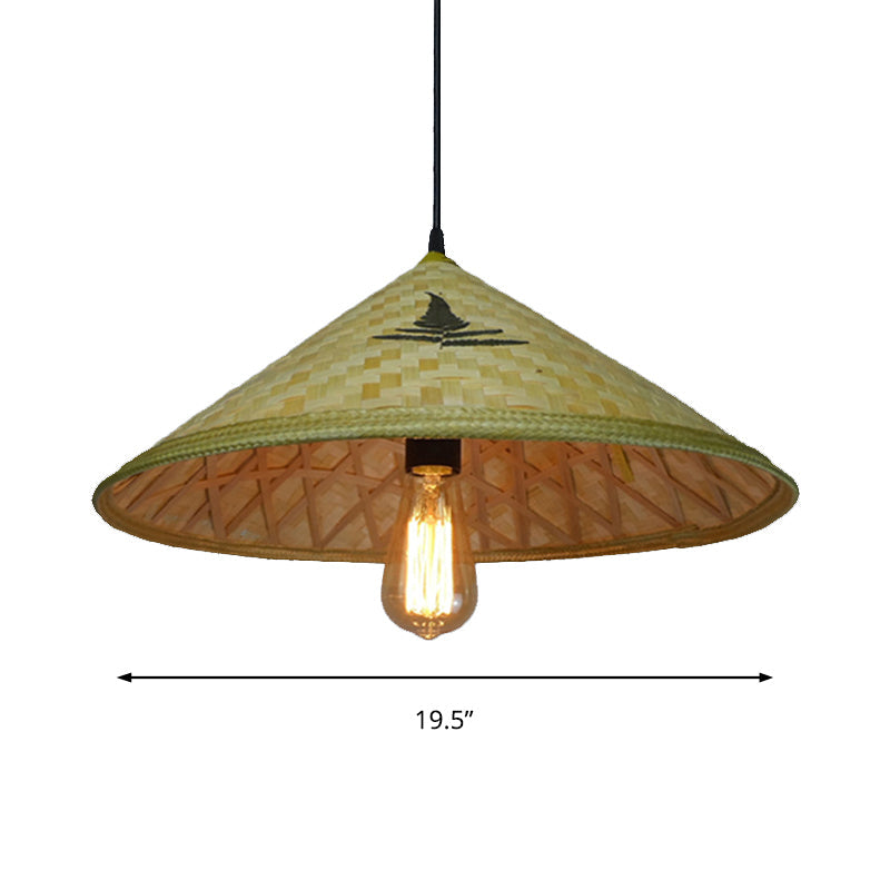 Handcrafted Bamboo Hat Pendant Light - Farmhouse Style Ideal For Restaurants