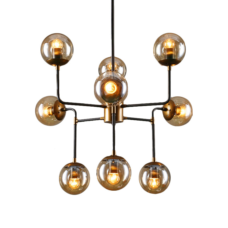 Modern Black Chrome Glass Globe Chandelier Pendant Light - Industrial Style, 8/9 Lights for Living Room