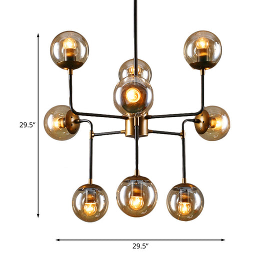 Modern Black Chrome Glass Globe Chandelier Pendant Light - Industrial Style, 8/9 Lights for Living Room