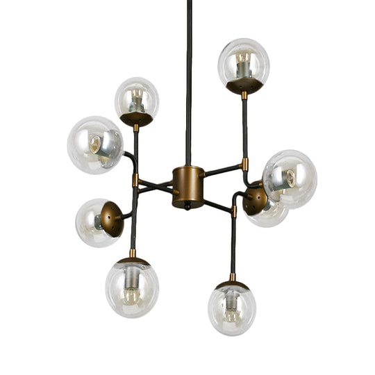 Modern Black Chrome Glass Globe Chandelier Pendant Light - Industrial Style, 8/9 Lights for Living Room