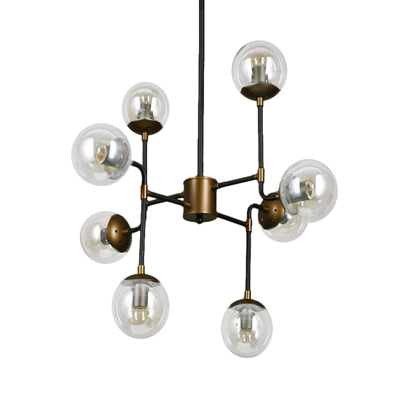 Industrial 8/9-Light Black/Chrome Clear Glass Globe Chandelier Pendant For Living Room