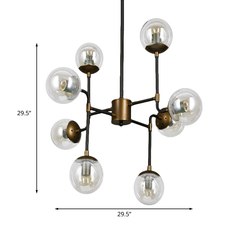 Modern Black Chrome Glass Globe Chandelier Pendant Light - Industrial Style, 8/9 Lights for Living Room