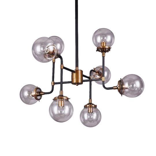 Modern Black Chrome Glass Globe Chandelier Pendant Light - Industrial Style, 8/9 Lights for Living Room