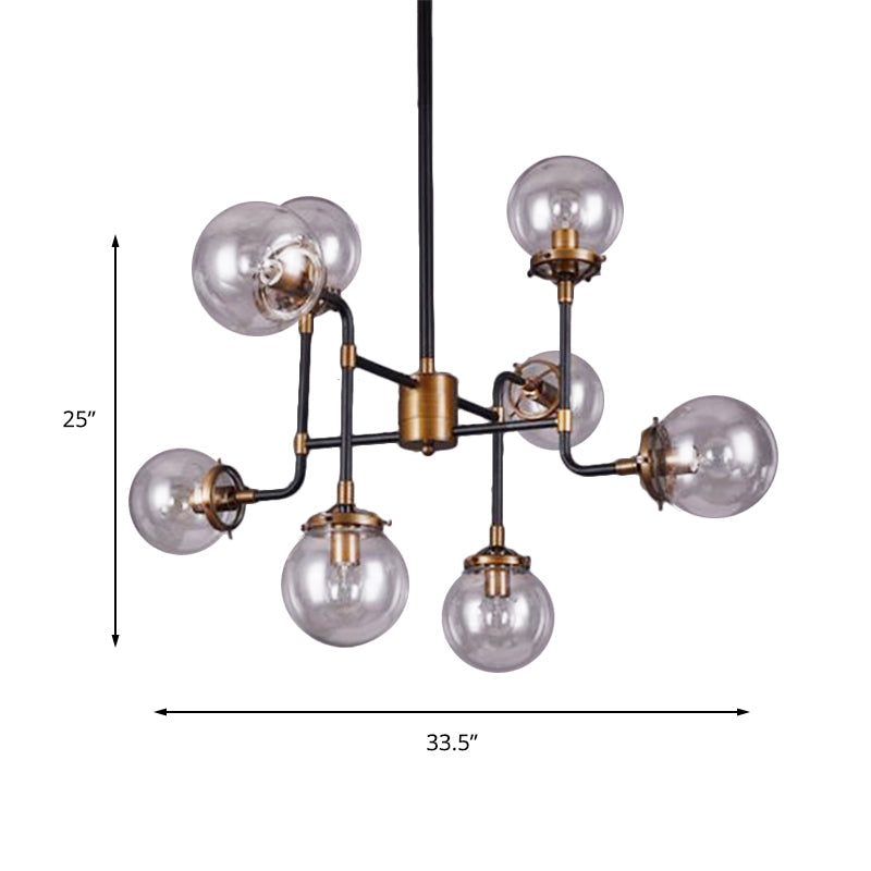 Modern Black Chrome Glass Globe Chandelier Pendant Light - Industrial Style, 8/9 Lights for Living Room