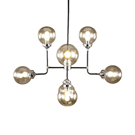 Modern Black Chrome Glass Globe Chandelier Pendant Light - Industrial Style, 8/9 Lights for Living Room