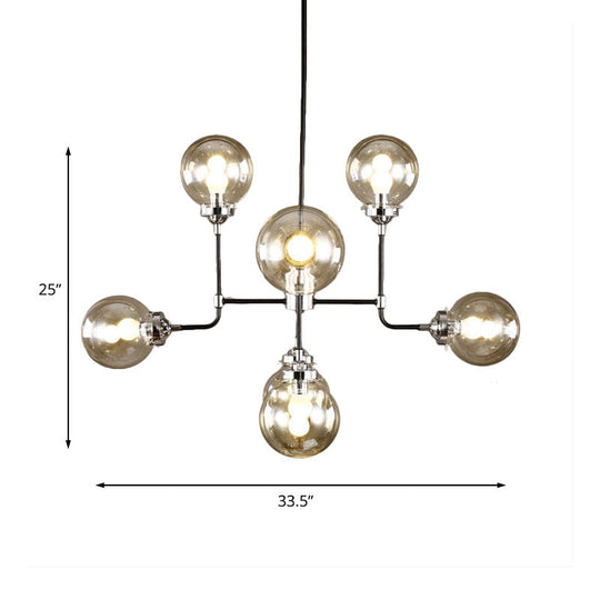 Modern Black Chrome Glass Globe Chandelier Pendant Light - Industrial Style, 8/9 Lights for Living Room