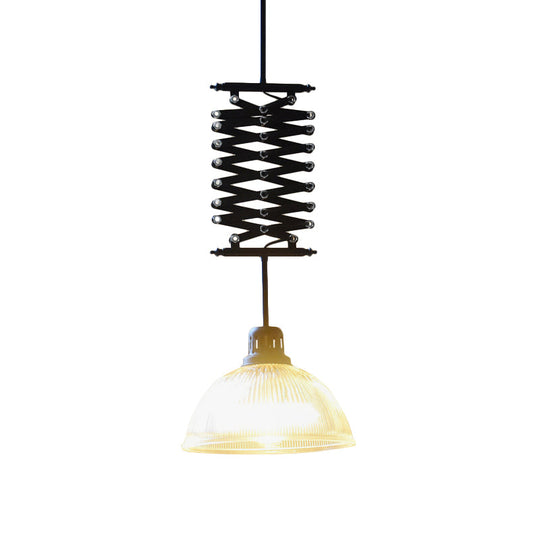 Adjustable Black Dome Pendant Light with Prismatic Glass for Industrial Living Room Ceiling