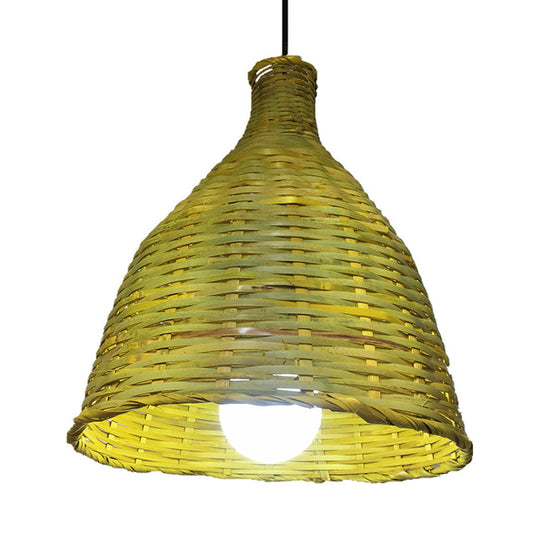 Rustic Knitted Bamboo Bell Pendant Light - Luminaire Lighting For Restaurant