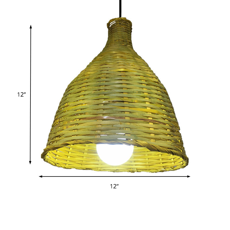 Rustic Knitted Bamboo Bell Pendant Light - Luminaire Lighting For Restaurant