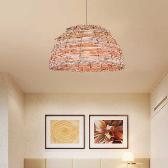 Rustic Pendant Light With Beige Dome Shade For Restaurant Ceiling Hanging