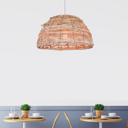 Rustic Pendant Light With Beige Dome Shade For Restaurant Ceiling Hanging