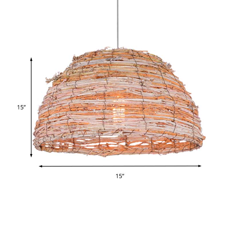 Rustic Pendant Light With Beige Dome Shade For Restaurant Ceiling Hanging