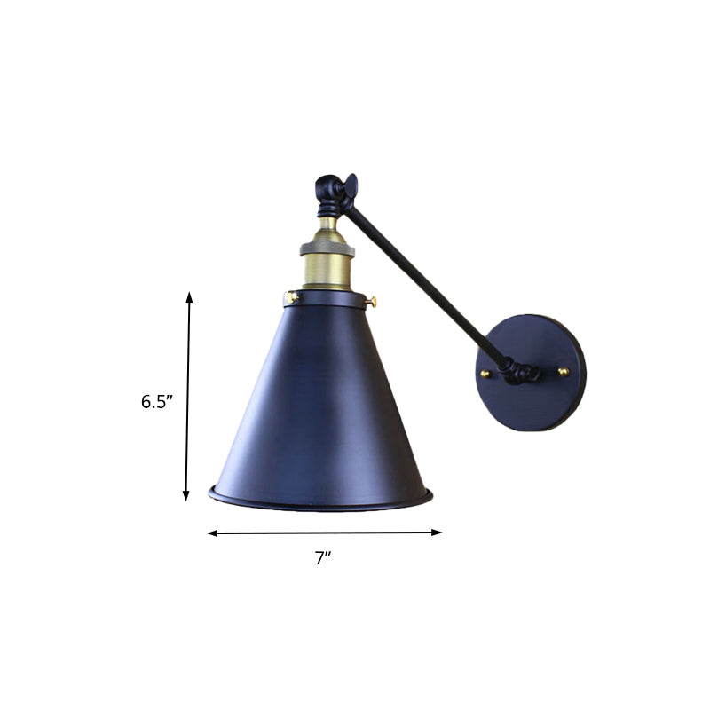 Retro Stylish Black Conical Wall Sconce Light - 2 Pack