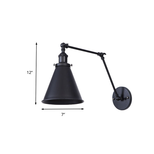 2-Pack Tapered Metal Sconce Light - Industrial Style Swing Arm Wall Black