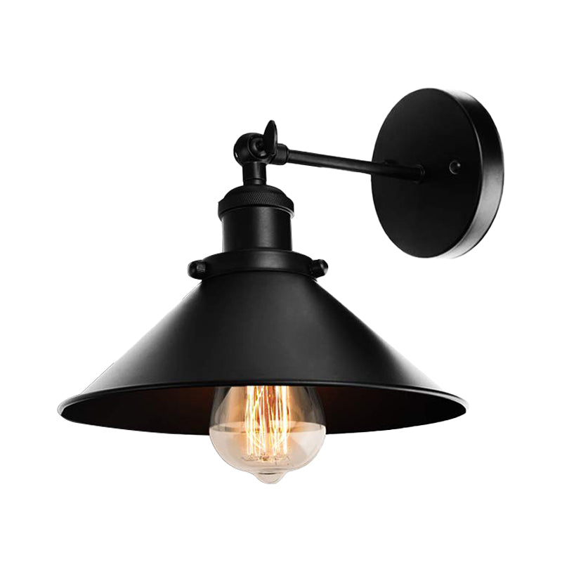 Metallic Conic Wall Sconce Light: Loft Style Adjustable Mount In Black - 2 Pack For Living Room